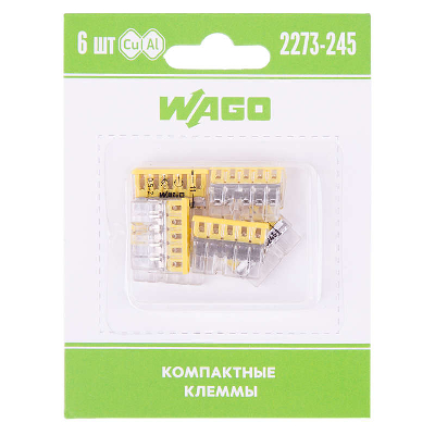 Клемма 5-х проводн. для распред. короб. (с контактн. пастой "Alu-Plus") 2273-245 (уп.6шт) WAGO 07-5144-06
