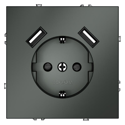Розетка 1-м СП S70 16А с USB A+A с заземл. защ. шторки механизм титан Voltum VLS040406
