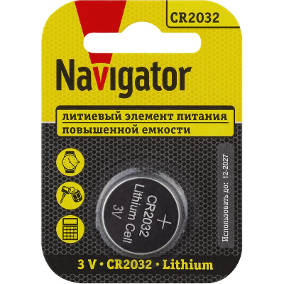 Элемент питания литиевый CR2032 93 823 NBT-CR2032-BP1 (блист.1шт) NAVIGATOR 93823