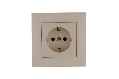 Розетка 1-м Karea RIZZ с заземл. керамика крем Makel 88010008