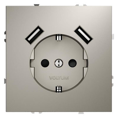 Розетка 1-м СП S70 16А с USB A+A с заземл. защ. шторки механизм кашемир Voltum VLS040403